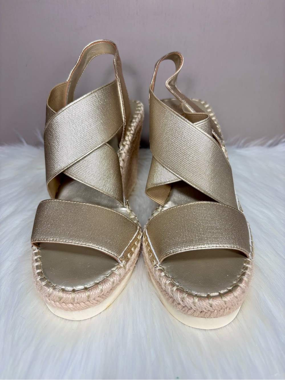 VINCE CAMUTO Metallic Gold Espadrille Platform Slingback Sandals - Picture 2 of 8